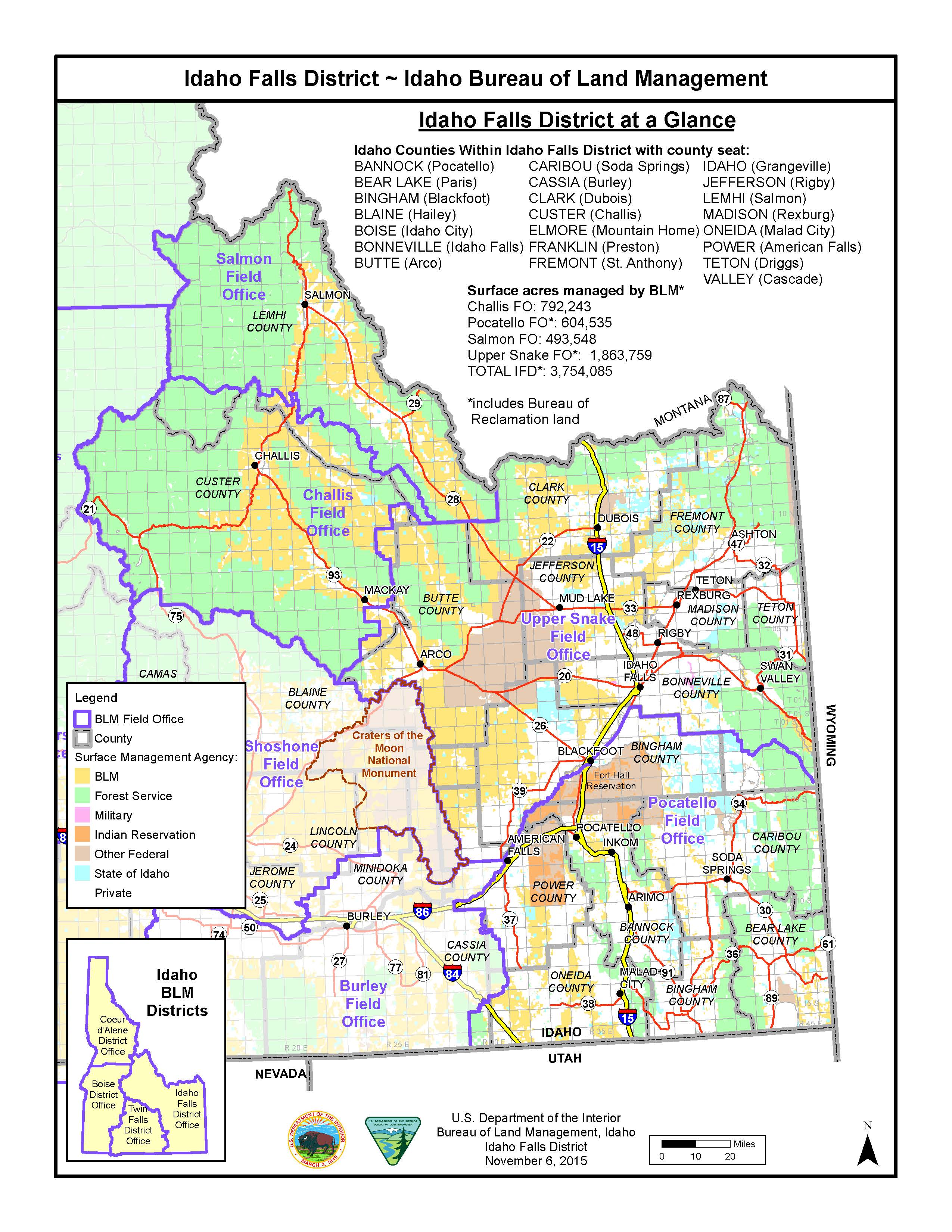 Media Center Public Room Idaho Idaho Falls District Map BUREAU OF LAND MANAGEMENT